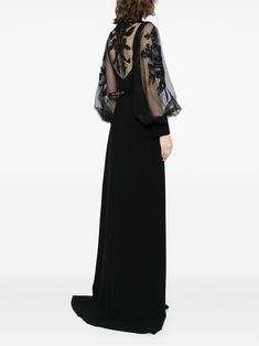 Find SAIID KOBEISY Beaded Crepe Maxi Dress on Editorialist. black crepe texture sheer overlay bead embellishment sequin detailing round neck bishop sleeves belted waist long length Fall Halloween Wedding, Black Wedding Ideas, Saiid Kobeisy, Crepe Maxi Dress, Dark Boho, Bead Embellishment, Sheer Overlay, Maxi Dress Black, City Dress