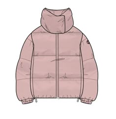 a drawing of a pink jacket with the hood pulled back and zippers down, on a white background