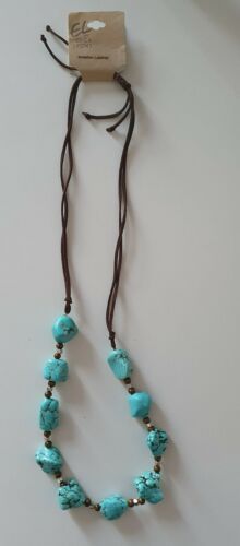 Buy EL by Erica Lyons Raw Turquoise Necklace Imitation Leather Rope, 16 inch Length at ebay.com Turquoise And Leather Necklace, Handmade Turquoise Necklaces For Everyday Use, Handmade Turquoise Necklace For Everyday Use, Adjustable Turquoise Necklace In Casual Style, Adjustable Turquoise Casual Necklace, Handmade Adjustable Brown Turquoise Necklace, Adjustable Rustic Turquoise Necklace, Handmade Multi-strand Turquoise Necklace, Turquoise Hand-strung Lariat Beaded Necklace