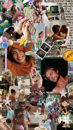 a collage of photos with people and flowers on them, including one woman holding a baby