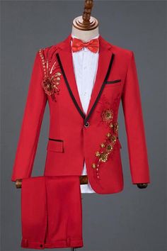 Embroidered Fitted Suits For Ceremonial Occasions, Fitted Red Suit For Ceremony, Fitted Red Suits For Ceremony, Red Fitted Suits For Ceremony, Traditional Red Long Sleeve Suits, Designer Red Wedding Set, Fitted Red Suit For Festive Occasions, Traditional Fitted Red Blazer, Prom Suits 2023