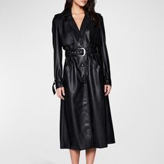 Details & Care Sleek And Sophisticated, This Faux-Leather Trench Is Designed In A Longline Silhouette With A Shaping Belt. Notched Lapels Belted Cuffs Gun Flaps; Storm Flap Removable Belt Lined 100% Polyester With 100% Polyurethane Contrast Hand Wash, Line Dry Size Medium $229 New To Poshmark? Sign Up Using The Code Limitedgems And Save $10 On Your Purchase! Elegant Winter Leather Jacket With Belt, Elegant Belted Leather Jacket For Winter, Fitted Belted Evening Outerwear, Fitted Belted Outerwear For Evening, Sleek Black Leather Jacket For Evening, Spring Long Sleeve Leather Jacket For Evening, Chic Long Coat Leather Jacket For Formal Occasions, Chic Long Leather Jacket For Formal Occasions, Chic Formal Long Leather Jacket