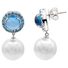 Blue Topaz South Sea Pearl Drop Earrings 6 Carat 18 Karat White Gold Luxury Blue Briolette Earrings, Blue High Luster Earrings For Formal Occasions, Formal Blue High Luster Earrings, Blue Pearl Earrings Fine Jewelry For Formal Events, Blue Pearl Earrings For Formal Occasions, Blue Pearl Earrings For Formal Events, Luxury Blue Topaz Drop Earrings, Luxury Blue Gemstone Pearl Earrings, Elegant Blue Topaz Briolette Earrings