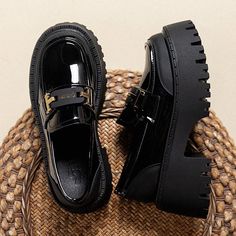 Lasaky - Elegant Platform Leather Shoes with Rounded Toes and Chunky Heels Big Platform Shoes, Platform Leather Shoes, Oxford Platform Shoes, Trendy Shoes Sneakers, Oxford Platform, Fashion Shoes Heels, Cute Shoes Heels, Chunky Loafers, Shoes Outfit Fashion