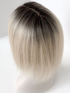 This rooted blonde hair topper is 100% natural human hair. It is a women's hair topper with natural parts in the middle and front bangs. It is high-quality natural human hair with dark roots and light blonde hair at the ends. It is the perfect solution for your hair loss. It is easy to apply with already attached clips from the base. Dark Rooted Blonde, Rooted Blonde Hair, Blonde Hair Topper, Fake Fringe, Grey Hair Extensions, Rooted Blonde, Hair Toppers For Women, Hair With Dark Roots, Grey Blonde Hair