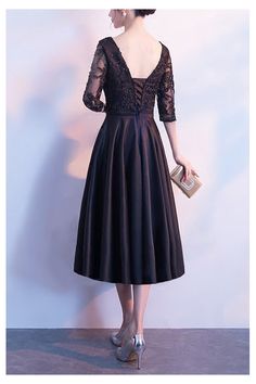 Shop elegant black tea length party dress with lace sleeves online. Sheprom offers formal, party, casual & more style dresses to fit your special occasions. Fitted Black A-line Tea Length Dress, Elegant Black A-line Tea Length Dress, Black Lace Tea-length Dresses, Black Midi-length Lace Dress, Black Lace Midi-length Evening Dress, Dress With Lace Sleeves, Formal Party, Dress With Lace, Style Dresses