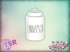 a white canister with the word cinnamon on it