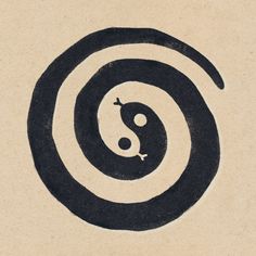 a black and white image of a yin - yang symbol on a beige background with the letter s in it's center