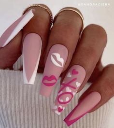 Baby Pink Valentines Nails, Summer Acrylic, Vday Nails, 2024 Nails, Valentine Nail Art, Girly Acrylic, Nail Designs Valentines, Valentine Nails