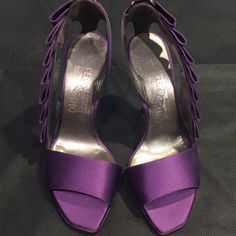 Elegant Chic Evening Wear , 4” Heel , Never Been Worn , Made In Italy Purple Slingback Heels For Formal Occasions, Designer Purple Sandals For Formal Occasions, Elegant Purple Sandals With Branded Heel, Elegant Purple Sandals With Padded Heel, Purple Round Toe Sandals For Formal Occasions, Elegant Purple Sandals With Round Toe, Formal Purple Round Toe Sandals, Elegant Purple Sandals For Evening, Formal Purple Sandals With Heel Strap