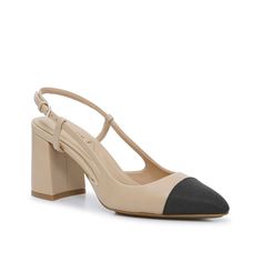 Anne Klein-Baxter Pump Finish off formal 'fits and tailored attire with the Baxter pumps from Anne Klein. These professional shoes feature a classic slingback design, a two-tone detail, and a polished pointed silhouette. Complete with a padded iFlex footbed and a small block kitten heel to ensure comfort and support. Business Woman Shoes, Orthopedic Dress Shoes For Women, Beige Leather Slingback Pumps For Formal Occasions, Shoes For Black Dress Classy, Womens Business Shoes, Classic Formal Slingback Pumps With Contrasting Heel, Classic Slingback Pumps With Contrasting Heel, Classic Slingback Pumps With Contrasting Heel For Office, Classic High Heel Slingback Pumps With Contrasting Counter