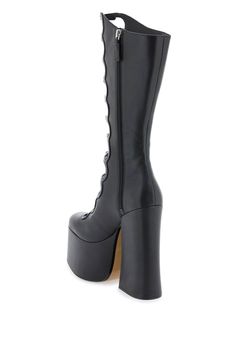 The Kiki Knee-High Boots by Marc Jacobs crafted in leather and featuring adjustable straps, cut-out details and maxi heel and platform. Leather lining and leather sole. Size Info IT Color Detail Black Made In China Material 100% cow leather Season One spring Season Two summer Product shoes Brand Marc Jacobs Size And Fit Heel Height = 16 cm Tara Yummy, American Fashion Designers, Gothic Victorian, Crossbody Tote Bag, Moon Boots, Shoes Brand, Tall Boots, Custom Shoes, Spring Season