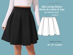 the skirt sewing pattern is available in two sizes and includes an attached waistline, long sleeves