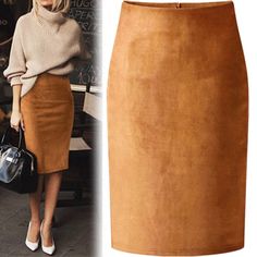 Skirt Diy, Bodycon Pencil Skirt, Casual Turtleneck, Midi Pencil Skirt, Pant Trends, Womens Pencil Skirts, Midi Skirt Pencil, Suede Fabric, Skirt Women