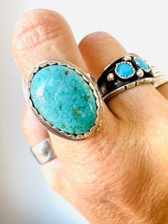 Southwest Native American navajo handmade artist signed size 9 turquoise ring Southwestern Turquoise Rings With Patina, Western Style Turquoise Ring Collectible, Southwestern Turquoise Ring, Southwestern Style Large Stone Turquoise Ring, Southwestern Turquoise Ring With Large Stone, Southwestern Style Turquoise Ring With Large Stone, Southwestern Style Ring With Patina, Adjustable Western Style Blue Turquoise Ring, Adjustable Blue Turquoise Western Ring