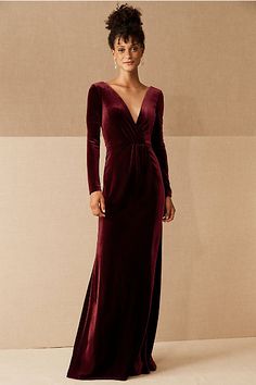 Ellis Velvet Dress - BHLDN Burgundy Evening Dress, Bridesmaid Dresses Boho, Formal Bridesmaids Dresses, Boho Wedding Dress Lace, Velvet Maxi Dress, Maxi Bridesmaid Dresses, Velvet Dresses, Evening Dresses Short, Formal Evening Dress