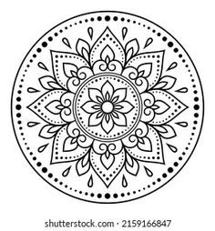 a black and white circular ornament on a white background with space for text