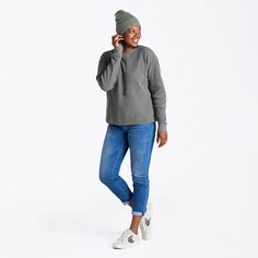 Make this solid thermal tee the boss of your base layers. Wear it on a cool fall day, or layer it under a puffer vest when it’s extra chilly. Either way, it’s comfy enough for any adventure or a relaxing day at home. Wear it on a cool fall day, or layer it under a puffer vest when it’s extra chilly. Either way, it’s comfy enough for any adventure or a relaxing day at home. Please note: This item will shrink to the standard Life is Good fit you know and love after washing! 96% Cotton / 4% Spandex Winter Crew Neck T-shirt For Layering, Winter Layering Crew Neck T-shirt, Urban Style Solid Color Sweatshirt For Everyday Wear, Everyday Urban Style Solid Sweatshirt, Urban Style Solid Color Everyday Sweatshirt, Gray Tops With Relaxed Fit, Urban Crew Neck Winter Tops, Relaxed Fit Tops For Winter Layering, Gray Functional Top With Relaxed Fit