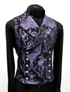 CAVALIER VEST Purple/black Tapestry - Etsy Luxury Purple Men's Outerwear, Purple Tapestry, Purple Goth, Black Tapestry, Fitted Vest, Double Breasted Vest, Purple Vests, Purple Suits, Mens Costumes