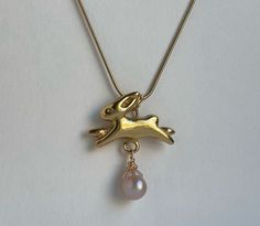 Funky Necklace, Bunny Necklace, Digital Wardrobe, Gold Piece, Pink Pearl, Gold Plated Necklace