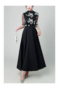 10% off now! Shop modest maxi black party dress turtle neck with half sleeves online. Sheprom offers formal, party, casual & more style dresses to fit your special occasions. Turtle Neck Evening Dress, Pakistani Dresses Party, Dress Pesta, Black Party Dress, Modest Maxi, Turtleneck Dress, Black Party Dresses, Special Occasion Dress, Flowing Skirt