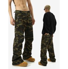 Model is 5ft 9''(176cm) tall, 145 lbs(66kg) weight and wearing a size L168cm 59kg wearing a size M - CAMOUFLAGE - Army green- Straight fit- Cargo style- Adjustable waist Camouflage Relaxed Fit Straight Leg Cargo Pants, Relaxed Fit Camouflage Bottoms With Cargo Pockets, Relaxed Fit Camouflage Pants With Cargo Pockets, Camouflage Straight Leg Parachute Pants With Cargo Pockets, Camouflage Straight Leg Parachute Pants With Side Pockets, Straight Leg Camouflage Parachute Pants With Cargo Pockets, Camouflage Relaxed Fit Utility Bottoms, Khaki Straight Cargo Jeans For Streetwear, Camouflage Cargo Pants With Straight Leg