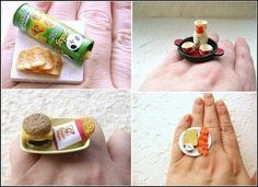 hahaha funny rings XD Ring Around The Rosie, Handmade Food, Cell Phone Charms, Food Jewelry, Phone Charms, Earrings Pendant, Creative Jewelry, Phone Charm