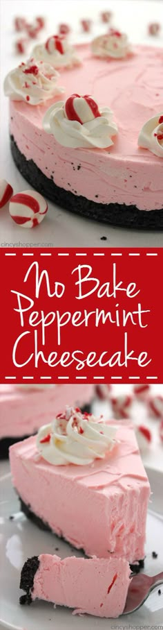 no bake peppermint cheesecake on a plate