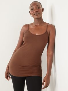 Our First Layer cami tops are fitted, fabulous, soft.  Great outfits start here ➡️ Adjustable spaghetti straps.  Scoop neck.  Soft-washed, lightweight cotton jersey, with comfortable stretch.  Longer tunic length.  @modelsizes 5’9":S | 5'7":L | Layered Cami, Layered Tunic, Layered Fits, Great Outfits, Tunic Tank Tops, Long Tunic, Tunic Length, Tank Top Cami, Cami Tanks