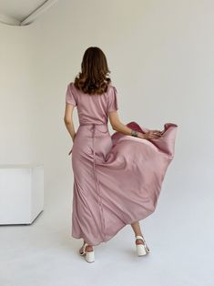 Miranda Dress Dusty Pink Silk Dress Dusty Pink Bridesmaid Dress Silk Dress With Short Sleeve Wrap Bridesmaid Dress Silk Wrap Dress - Etsy Ukraine Fitted Satin Dress With Short Sleeves, Fitted Short Sleeve Satin Dress, Spring Satin Puff Sleeve Dress, Short Sleeve Satin Dresses For Summer, Summer Short Sleeve Satin Dress, Formal Short Sleeve Satin Dress, Pink Short Sleeve Maxi Dress For Party, Spring Evening Satin Dress With Short Sleeves, Elegant Short Sleeve Satin Maxi Dress