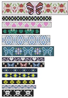 a cross stitch pattern with different colors and designs on the side, including two rows of ribbons