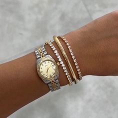 DETAILS Get the chicest, timeless look with our newest style! The 6.5" bracelet + 1" extension dazzles with top-notch imitation diamonds that sparkle and shine bright white. Wear it alone for an elegant feel or stack with another--we highly suggest getting two! Hamptons Tennis, Wrist Stacks, Wrist Jewelry, Gold Girl, Luxe Jewelry, Dope Jewelry, Sparkle And Shine, Classy Jewelry, Expensive Jewelry