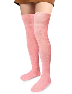 Thigh High Socks Boot Sock Women-Baby Pink Pink Fitted Knee-high Stockings, Fitted Pink Knee-high Stockings, Trendy Fitted Pink Knee-high Socks, Trendy Knee-high School Socks, Pink Knee-high Legwear For Winter, Pink Thigh High Hosiery For Winter, Playful Thigh High Fitted Socks, Playful Thigh-high Fitted Socks, Playful Fitted Thigh High Socks