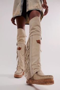 Drifter Tall Mocc Boots | Free People Flat High Boots, Native American Boots, Native Boots, Womens Fall Boots, Tall Western Boot, Cowgirl Couture, Shoes Boots Heels, Curated Closet, Heels Sneakers