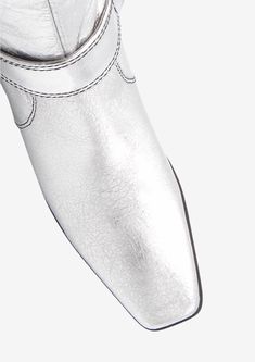 Oliver Boot Crinkle Silver Full Crinkle Silver Leather upper  Side Zip Silver Hardware 2" Wood stack Heel Upper/Lining: 100% Leather Designed in Australia - Wood Stack, Leather Design, Stacked Heel, Silver Hardware, Side Zip, Leather Upper, Australia, Boots, Heels