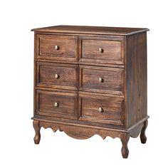 an old wooden dresser with six drawers on one side and two legs, against a white background