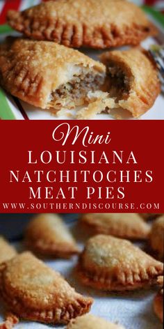 mini lousianna nachoches meat pies with text overlay