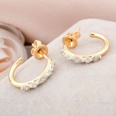 "Set the trend with this stylish 18k Yellow Gold Earrings studded with Diamond sparkling. Give your looks a little treat by wearing this exclusive ornament. ✧✧Welcome To Our Shop Spectrum Jewels India✧✧ \"\"Natural Brilliant Cut Diamond Earrings, 18k Yellow Gold Exclusive Wedding Earrings Stunning Bridal Hoop Earrings, Gift For Love\"\" ★PRODUCT SPECIFICATION★ * ITEM CODE - SEE-11657 * EARRING LENGTH - 15 Millimetres Approx * METAL - 18k Yellow Gold * 18k Yellow Gold Weight : 3.13 gm  * GROSS WEIGHT - 3.2 gm Approx * MAKING - Handmade ★MAIN STONE DETAILS★ * STONE NAME:- Diamond * STONE SHAPE:- Marquise * DIAMOND WEIGHT:- 0.33 Carat * AVERAGE DIAMOND CLARITY :- SI1-S2  * DIAMOND COLOR :- H-I * SETTING USED:- Prong * STONE COLOR:- White * STONE TREATMENT:- Natural ≫ FAQ below for more detail Fine Jewelry Hoop Diamond Earrings For Wedding, Diamond Hoop Earrings For Wedding, Halo Design Hoop Diamond Earrings For Wedding, Hoop Diamond Earrings With Halo Design For Wedding, Wedding Hoop Diamond Earrings, Halo Design Hoop Earrings For Wedding Fine Jewelry, Wedding Hoop Earrings In White Gold With Halo Design, Anniversary Cubic Zirconia Hoop Earrings With Elegant Design, Anniversary Hoop Earrings With Cubic Zirconia