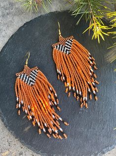 Pastel Orange Ombre Earrings Beaded Earrings Fringe Dangle Earrings Jewelry Gift Bohemian Earrings - Etsy Unique Orange Beaded Earrings With Colorful Beads, Unique Orange Beaded Earrings, Orange Adjustable Beaded Earrings For Festival, Adjustable Orange Beaded Earrings For Festival, Handmade Orange Earrings For Festivals, Unique Orange Earrings For Festival, Bohemian Orange Beaded Earrings For Gifts, Handmade Orange Festival Earrings, Orange Round Beads Jewelry For Festival