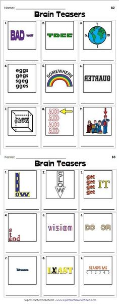 an image of brainteazers with different types of words and pictures on them, including the