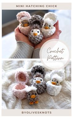 crochet pattern for mini hatched puffy chicks in sizes ranging from 0 to 1 / 2