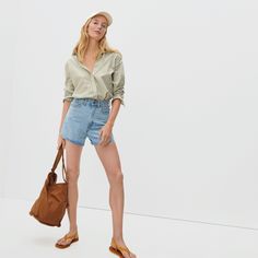 Women’s A-Line Denim Short | Everlane Versatile Summer Jeans For Everyday, Chic Cotton Cutoff Denim Skirt, Chic Cutoff Cotton Denim Skirt, Modern Jeans For Everyday Summer Wear, Medium Wash Cotton Bottoms For Everyday, Mid-rise Cotton Denim Skirt For Day Out, Cotton Mid-rise Denim Skirt For Day Out, Chic Relaxed Fit Denim Skirt, Cotton Straight Leg Jean Shorts For Day Out