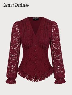 Big promotion for you when buying Women Victorian Lace Tops Curved Hem Pullover Tops today. One of the best selling Tops in the market. Limited number of products. Hurry up! Lace Tops For Women, Dress Necklines, Burgundy Lace Top, Long Sleeve Summer Shirts, Odd Fashion, Big Sleeves, Soul Contract, Lace Blouse Long Sleeve, Dressy Shirts