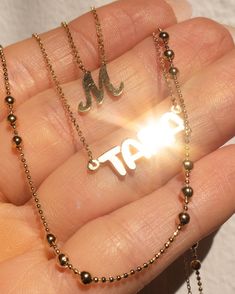 14k Fancy Initial Necklace, 14k Bubble Name Necklace Name Necklace, Initial Necklace, Solid Gold, Initials, Bubbles, Beaded Necklace, Beads, Gold