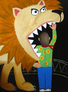 a painting of a boy with a big mouth and an animal's head on his chest