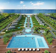 an artist's rendering of the pool and resort