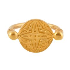 North. South. East. West. Each petal represents the directions. This beautiful ring is for guidance and finding our way.  22k gold vermeil. From our Desert Dance collection which is inspired by the mystical dance of the desert and the beautiful creations that exist within.  This elegant collection combines lines and dots to create the ancient mix of the tribal jewelry of North Africa.Sizes 6, 7, or 8 Circle .5 inches (~1 cm) Carved Yellow Gold Rings, Symbolic Etched Yellow Gold Rings, Gold Etched Rings For Ceremonial Occasions, Carved Engraved Yellow Gold Ring, Ceremonial Etched Gold Rings, Ceremonial Carved Round Ring, Adjustable Etched Gold Rings, Yellow Gold Etched Signet Ring, Byzantine Yellow Gold Engraved Rings