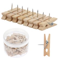 several wooden pegs are being used to make clothes pins