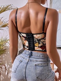 Material: 95% Polyester. 5% Spandex Boho Style Floral Pattern Non-Stretch Spaghetti Strap Contrast Lace Crop Top Slim Fit Slim Fit Crop Top, Plus Size One Piece, Strapless Bandeau, Black Swimwear, High Waist Bottoms, Lace Crop Tops, Bustiers, Plus Size Swimwear, Cami Top