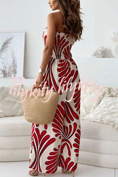 Red Non-stretch Jumpsuits And Rompers, Red Strapless Summer Jumpsuit, Chic Red Jumpsuits And Rompers For Summer, Red Fitted Strapless Jumpsuit For Summer, Chic Red Strapless Jumpsuits And Rompers, Red Strapless Jumpsuit For Summer, Red Jumpsuits And Rompers For Spring Beach Outings, Red Jumpsuits And Rompers For Beach In Spring, Red Jumpsuits And Rompers For Summer Day Out